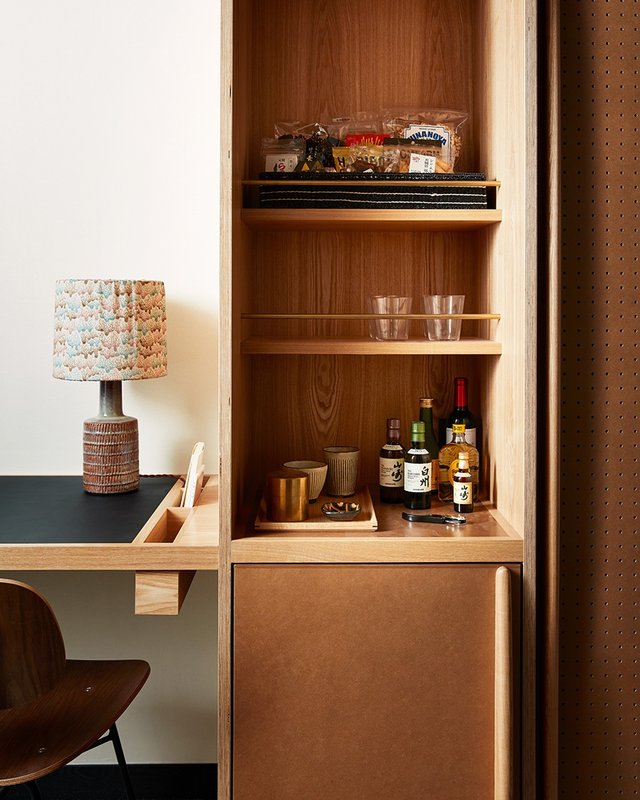 A minibar offers beverages local to Kyoto