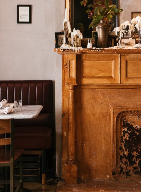 A table by the mantle at Seaworthy restaurant