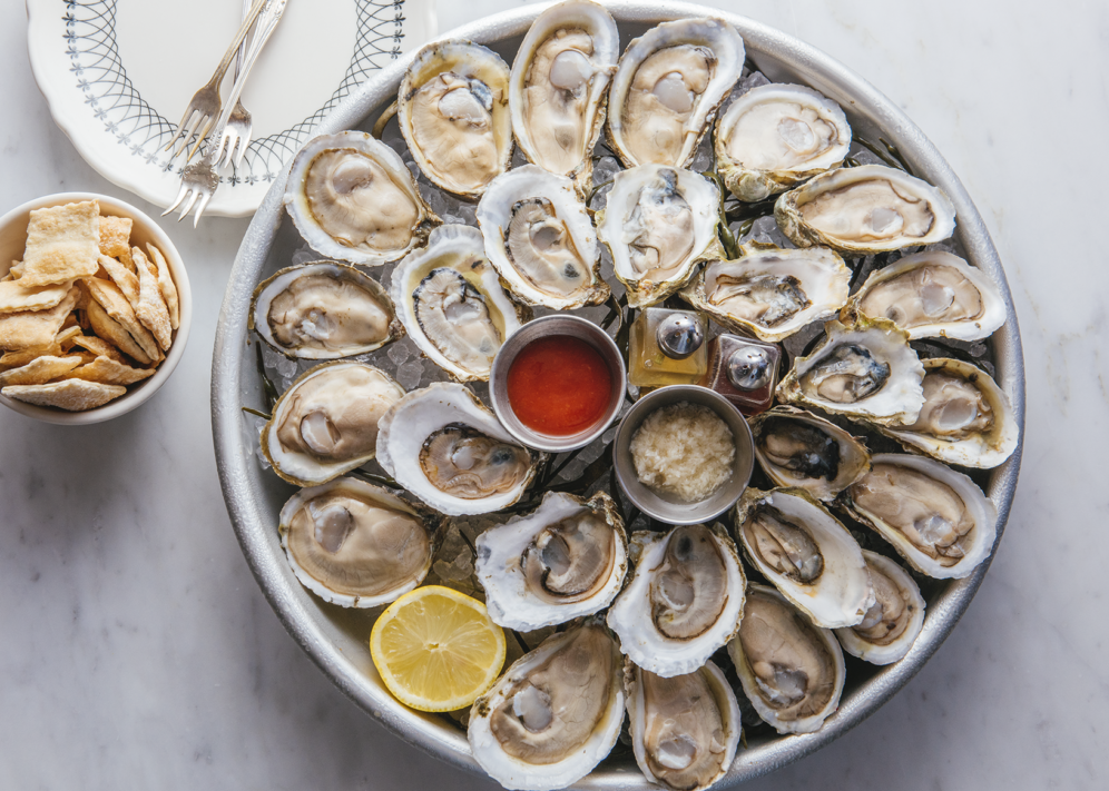 Oysters arranged in a bowl