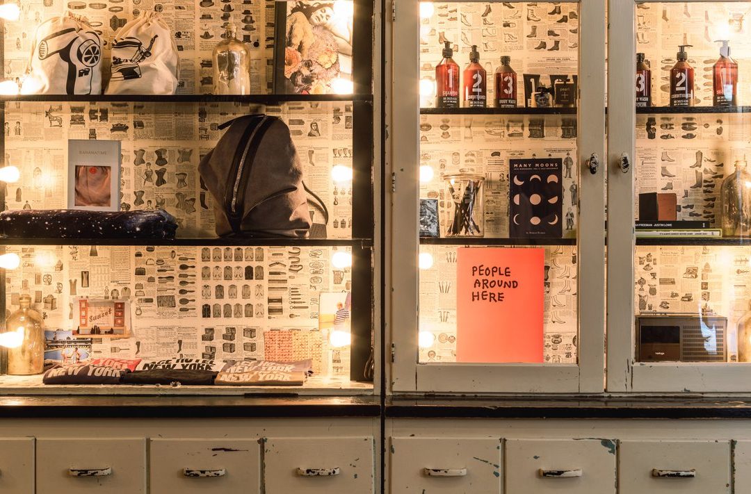 Cabinets featuring Ace Hotel merchandise