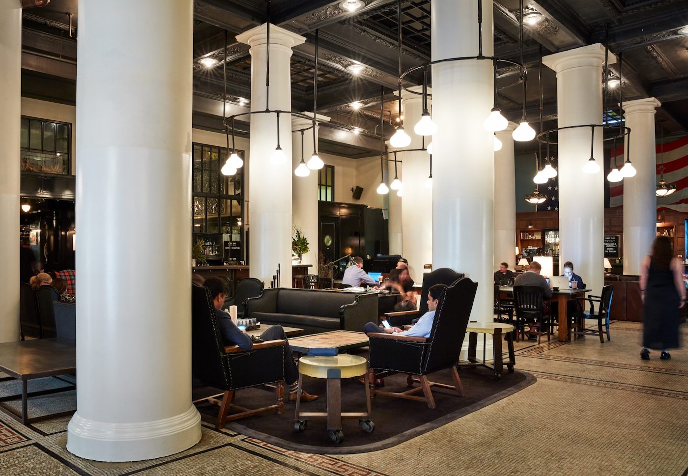 Guests gathered in the lobby at Ace Hotel New York.