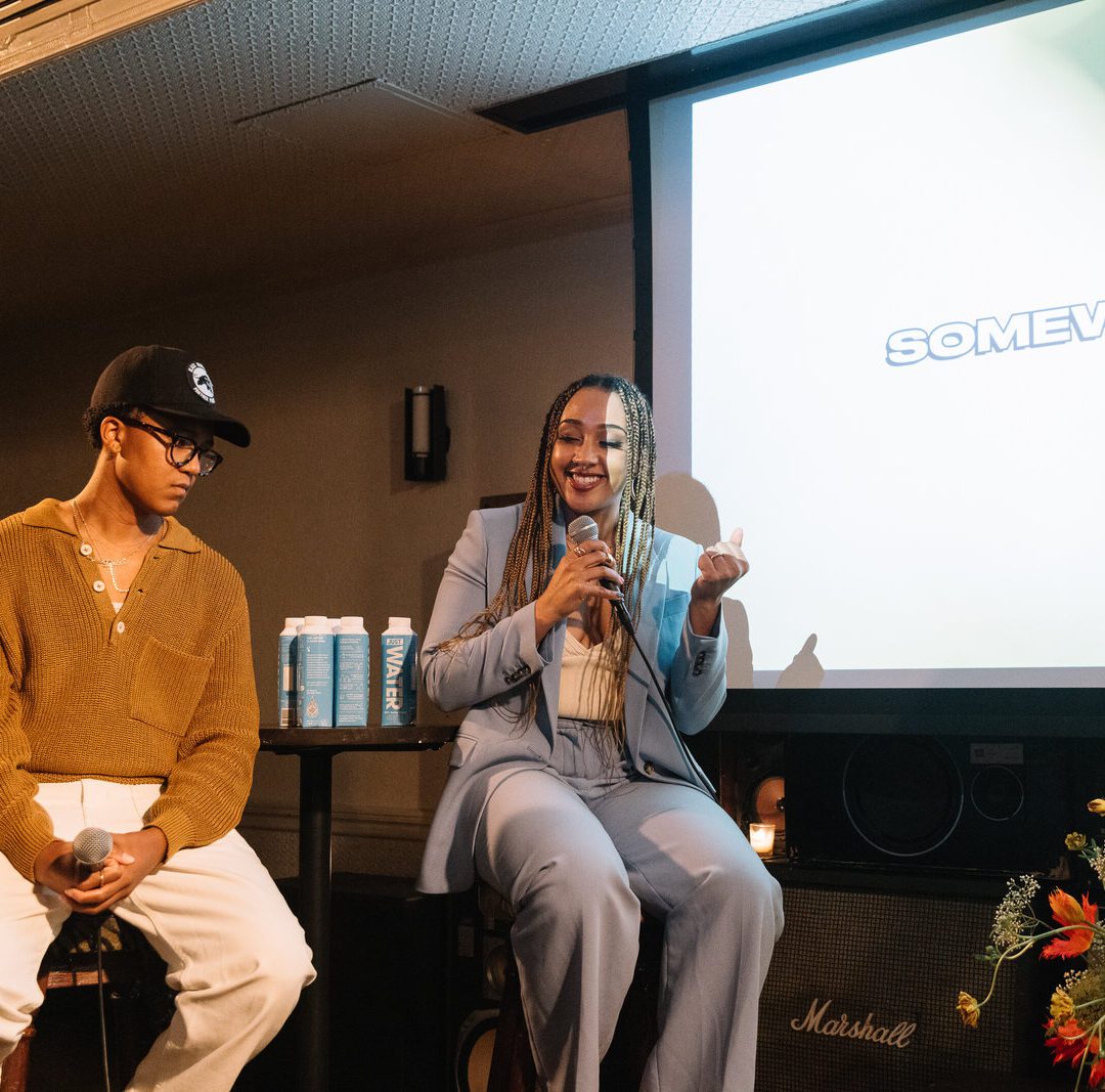 Panel talk with a presentation screen at Ace Hotel New York