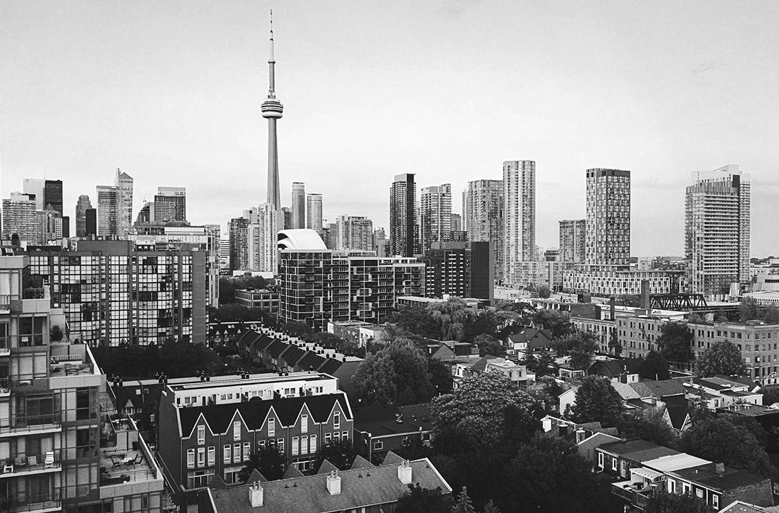Black and white view of the city