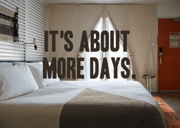 a hotel room at ace hotel palm springs with the words it's about more days