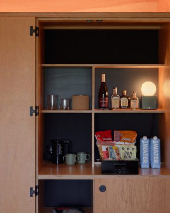 minibar featuring drinks and snacks
